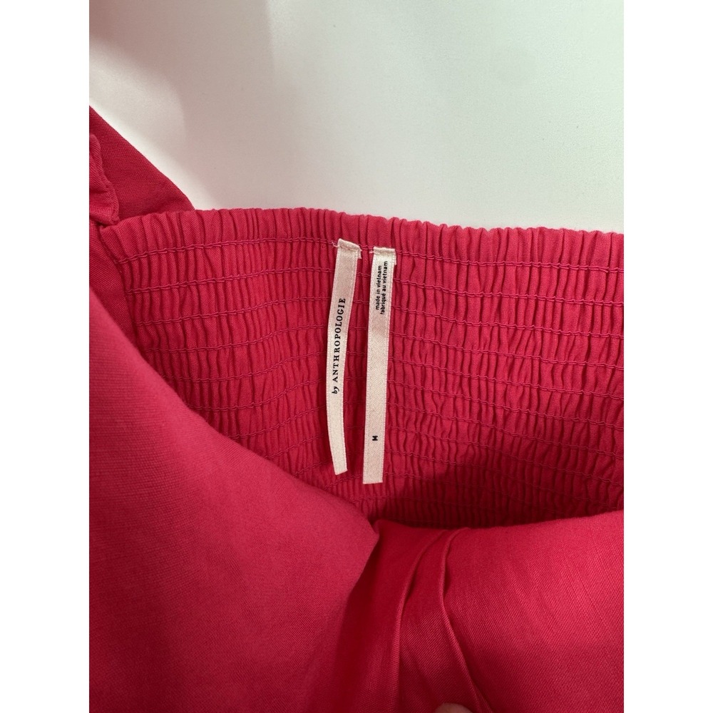 Anthropologie Pink linen One-Shoulder Ruffle column Midi Dress M 6 8 10 - Picture 6 of 13